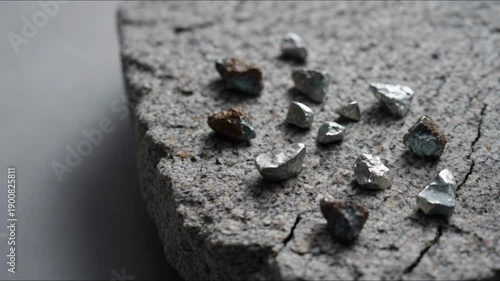 Wallpaper Mural Raw Silver Ore Fragments and Natural Mineral Stones on Grey Rock Torontodigital.ca