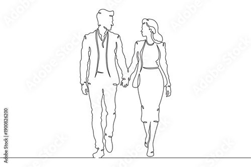 Wallpaper Mural Continuous single line drawing a date between two lovers. A man and a woman walking. Romance. Lovers holding hands. A symbol of love. Linear.One continuous line isolated minimalist illustration  Torontodigital.ca