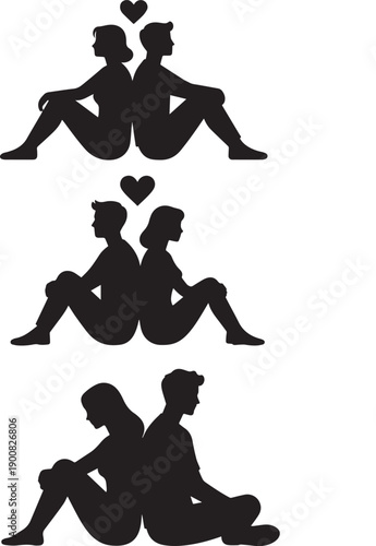 vector silhouettes of people sitting couple valentine's day 