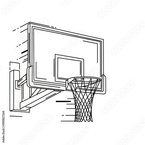 Basketball Hoop and Net - Line Art Illustration
