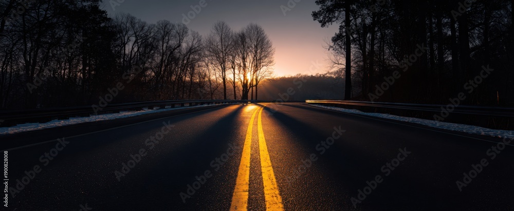 Fototapeta premium long shadows cast a melancholic chill over the empty road as daylight wanes