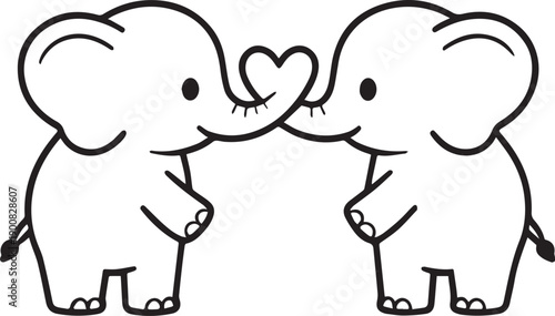 couple of elephants valentine day vector flats illustration coloring pages coloring book 