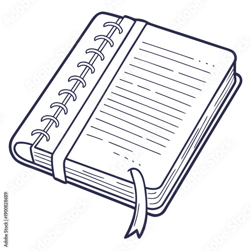 An open book with a ribbon bookmark on a white background