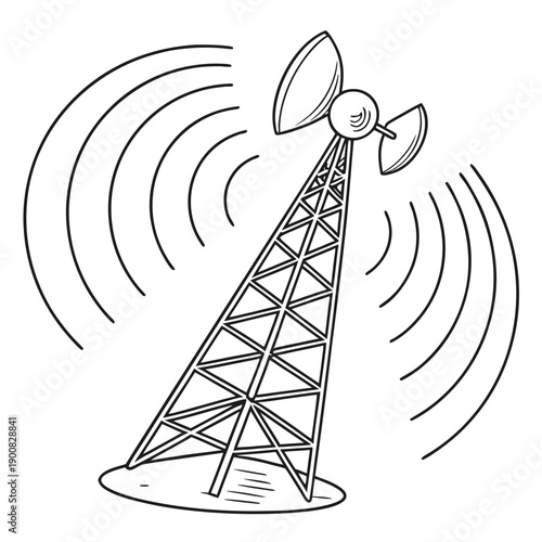 A detailed illustration of a radio tower emitting strong radio waves.