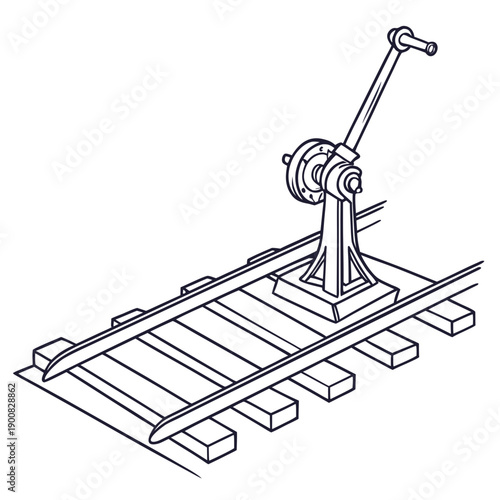 A detailed illustration of a railway switch mechanism in a black and white line drawing