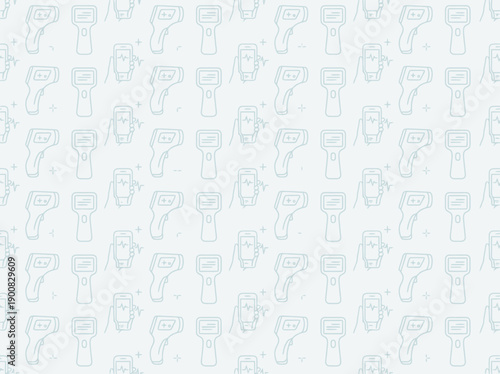 Seamless Pattern of Digital Thermometers on Light Blue Background. EPS Editable