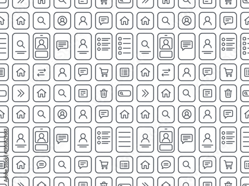 Seamless pattern of handdrawn user interface icons for web and mobile applications. EPS Editable