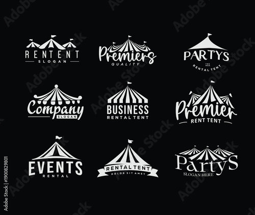 Collection Set of Logotype for Rent Tents Agency. Event Tent and Wedding Tent Vector illustration