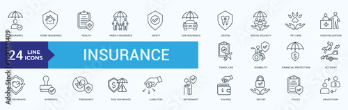 Insurance Icon Pack Outline Style Illustration Vector