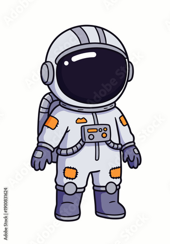 Cute cartoon astronaut in a spacesuit with details in a minimalist vector illustration