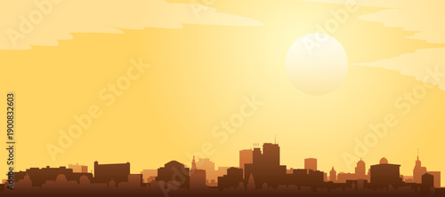 Golden yellow panoramic poster of the city skyline with misty background buildings and clouds of ANCHORAGE, UNITED STATES