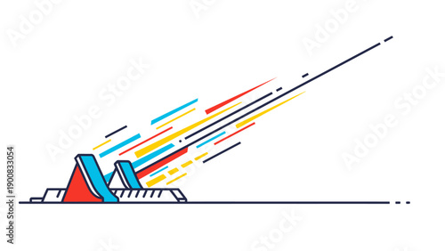 Dynamic Starting Blocks Icon with Speed Lines. Abstract Geometric Vector Illustration of Sprint, Acceleration, Competition, and Fast Launch.