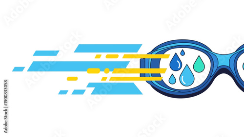 Dynamic Swim Goggles with Water Drops and Speed Lines. Vector Illustration for Aquatic Sports, Racing Performance, and Hydrodynamic Design Icon.