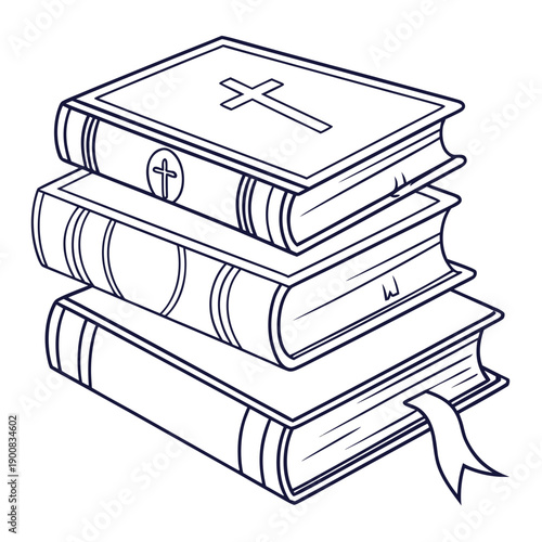 Stack of books with a cross on top, symbolizing religious studies.