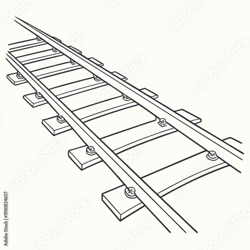 A detailed illustration of a curved railway track with sleepers and rails