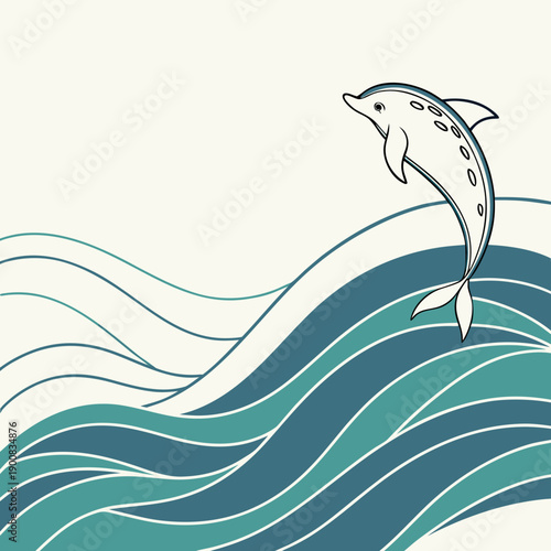 A majestic dolphin leaping out of the ocean waves with a sense of freedom and joy.