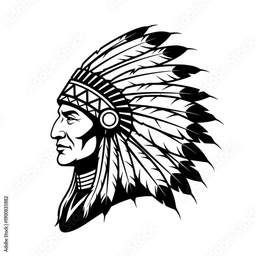 North American Indian chief black silhouette vector illustration