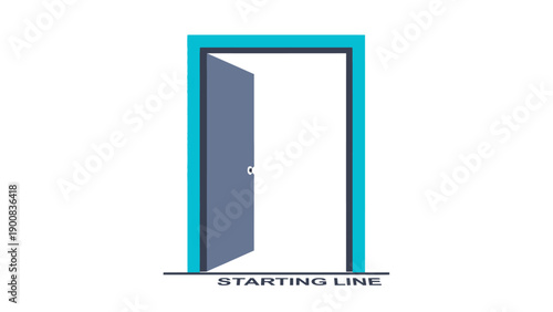 Starting Line and Open Door Concept. Entrance to New Opportunity, Beginning, Challenge, and Future Success.