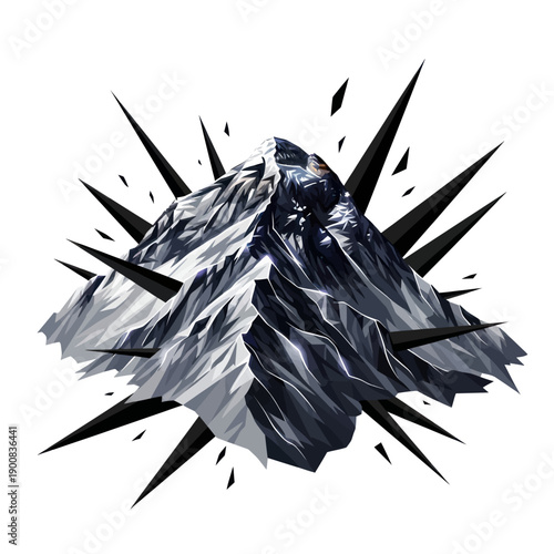 Majestic Snow-Capped Mountain Peak Surrounded by Jagged Black Spikes