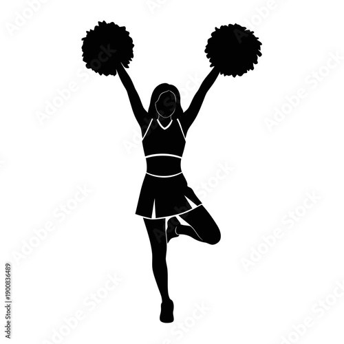 Silhouette Cheerleader Girl Posing with Pom Poms