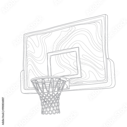 Basketball hoop and backboard outline drawing, sports equipment