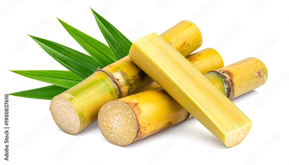 custom made wallpaper toronto digitalFresh segments of yellow sugarcane with green leaves arranged artistically on a white background