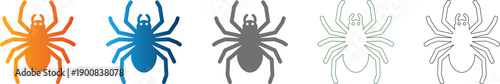 Spider Flat Icon Set Symbol Vector Illustration