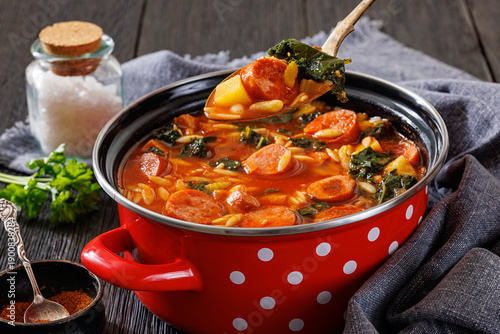 Swamp Soup with Sausage Kale White Bean and Orzo