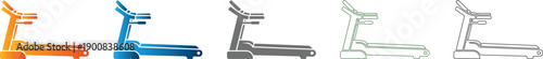 Treadmill icon set, fitness machine flat design, exercise equipment vector illustration