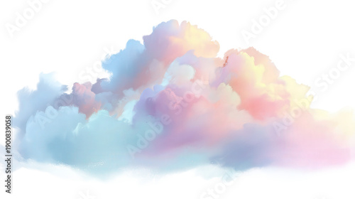 Soft pastel cloud shapes in dreamy minimal style background isolated on a Transparent background, PNG file.
