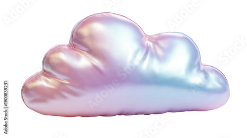Soft pastel cloud-shaped pillow with glossy texture background isolated on a Transparent background, PNG file.