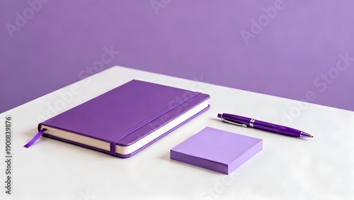 PurpleOfficeSuppliesOnWhiteDesk