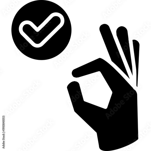 Hand making approval gesture with check mark