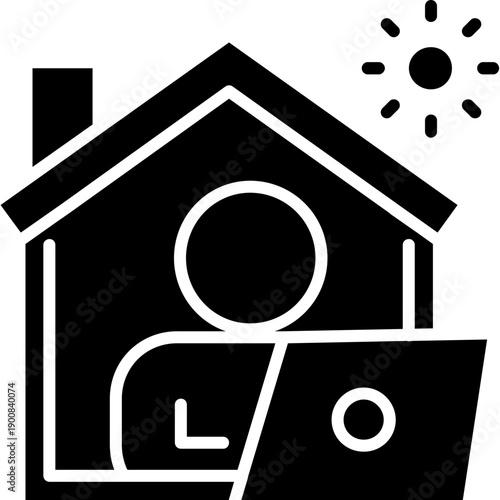 Home office with laptop inside house