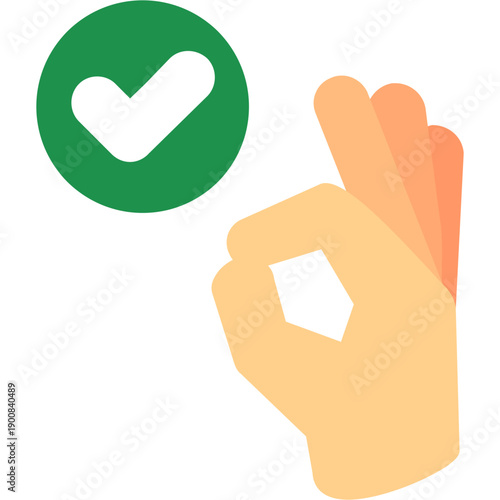 Hand making approval gesture with check mark