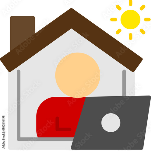 Home office with laptop inside house