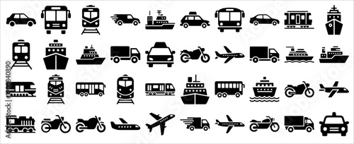 transportation glyph icon set