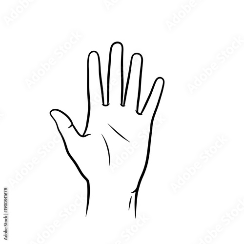 Open Hand Silhouette, Five Fingers Raised, Simple Line Art Design