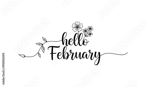 Floral february greeting with handwritten calligraphy and botanical elements