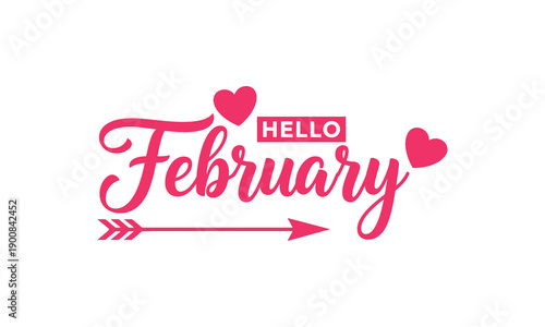 February greeting with calligraphy hearts and a cupid s arrow