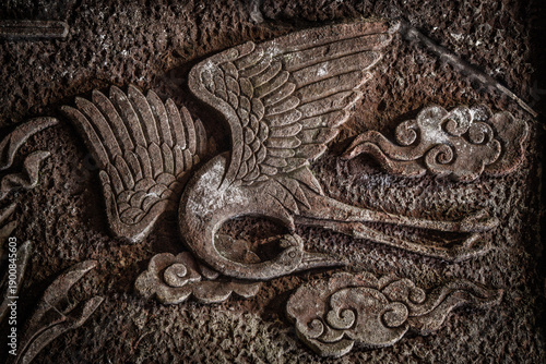 Relief of flying herons, Buddha art gallery, Oriental Buddha Park, Leshan city, Sichuan, China, Asia