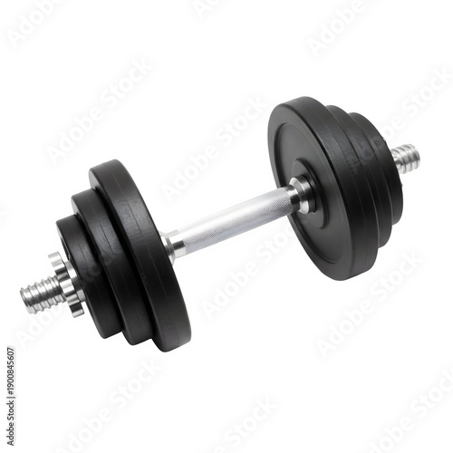 Black dumbbell for fitness isolated on transparent background.