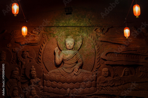 Statue of a Buddha seated on a lotus throne, Buddha art gallery, Oriental Buddha Park, Leshan city, Sichuan, China, Asia