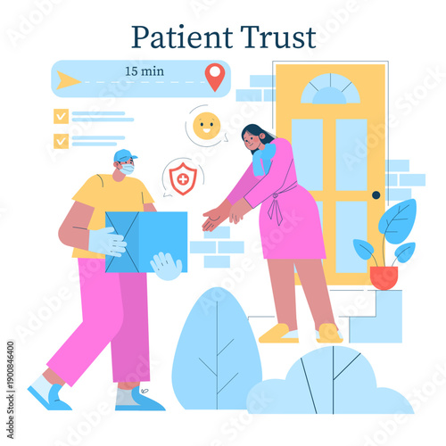 Delivery Interaction in Healthcare Context Vector Illustration