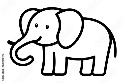 Doodle Elephant Outline Simple Cartoon Proportions