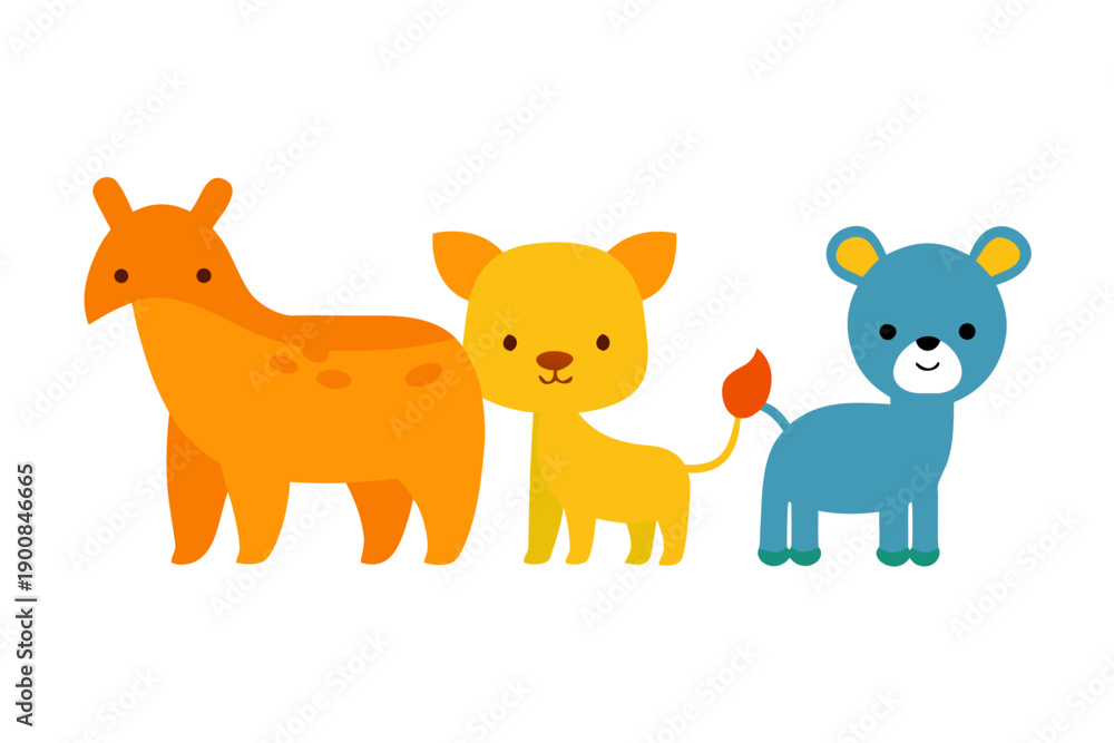 Fototapeta premium Simple Doodle Wildlife Illustration Cute Baby Animals
