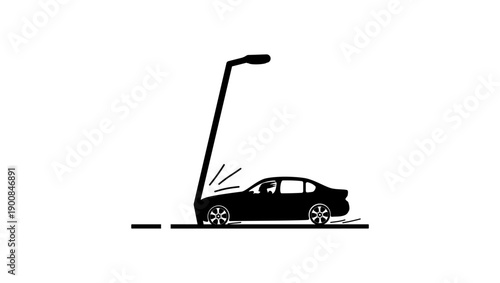 the car crashed into a pole, black isolated silhouette