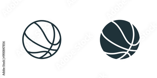 Two basketballs in different styles one outlined and one solid black