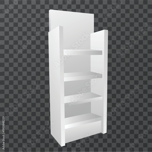 Empty white store shelf vector for realistic supermarket retail display for product placement storefront
