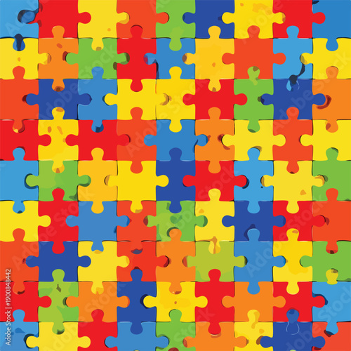 World autism awareness day seamless pattern background. Colorful puzzles vector background. Symbol of autism. Medical flat 
illustration. Health care, Colorful Puzzle Pieces Seamless Pattern Vector 